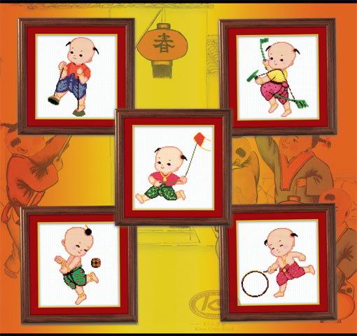 十字绣中国风情ks 五子送福